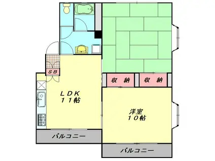 ベルデS(2LDK/3階)の間取り写真