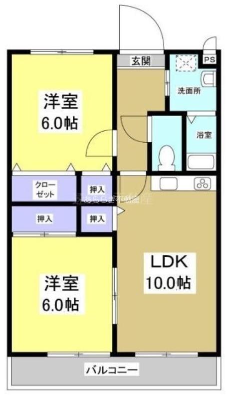 マンション紫雲E棟(2LDK/3階)の間取り写真