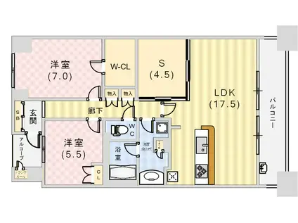 パークグラン西岡本(2SLDK/3階)の間取り写真