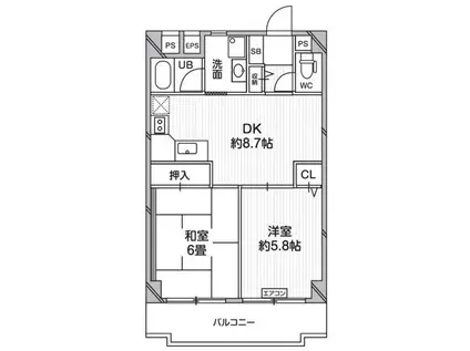TS GARDEN 一橋学園(2DK/6階)の間取り写真