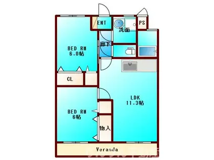 ハーブメゾン井川(2LDK/2階)の間取り写真