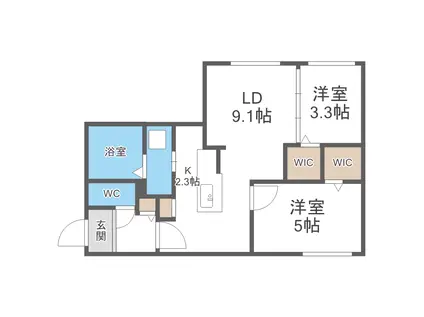 リッツグランデ八軒(2LDK/1階)の間取り写真