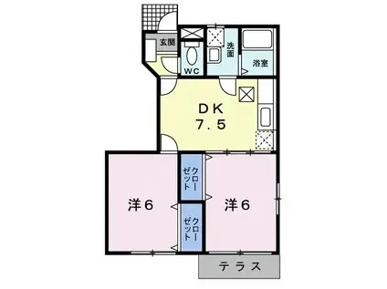 オリエンス天花(2DK/1階)の間取り写真