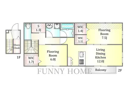 玉川野毛町パークサイドハウスC(2LDK/2階)の間取り写真