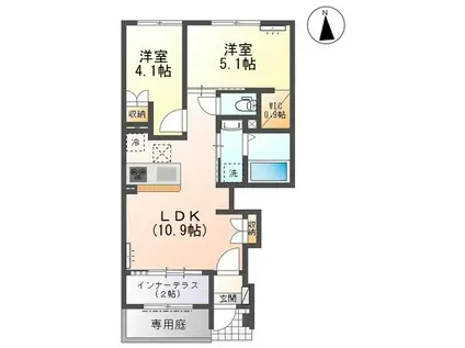 妙興寺アパート(2LDK/1階)の間取り写真