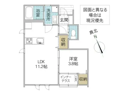 レーガベーネ千波 III B棟(1LDK/1階)の間取り写真