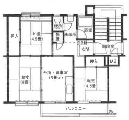 丸子南団地1号棟(3DK/4階)の間取り写真