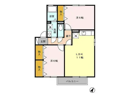 ウールクロッシェB(2LDK/2階)の間取り写真