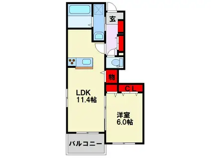 リオ・グランデ直方1番館(1LDK/1階)の間取り写真