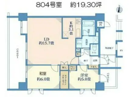 大崎   日当たり良好 眺望良好 2LDK 更新可(2LDK/8階)の間取り写真