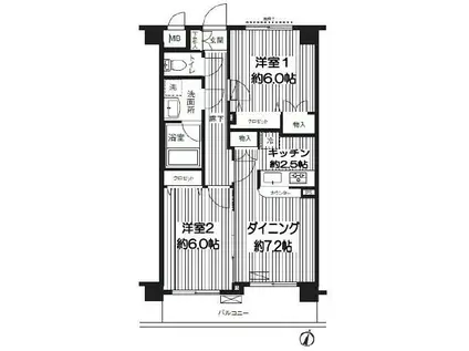 パルクヴェール(2LDK/3階)の間取り写真