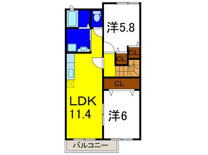 スピリット弐番館(2LDK/2階)の間取り写真