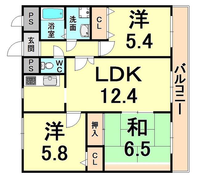 ユーロメゾン伊丹(3LDK/4階)の間取り写真