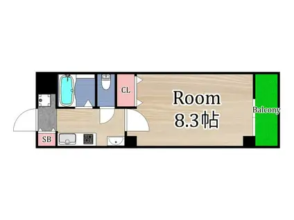 ベリーウェル都島(1K/3階)の間取り写真