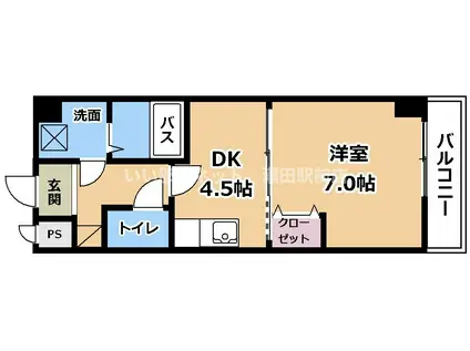 ドーミトゥリィ南草津(1DK/9階)の間取り写真