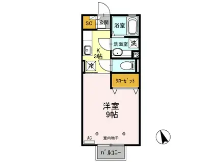 D-ROOMプラティーク A202(1K/2階)の間取り写真
