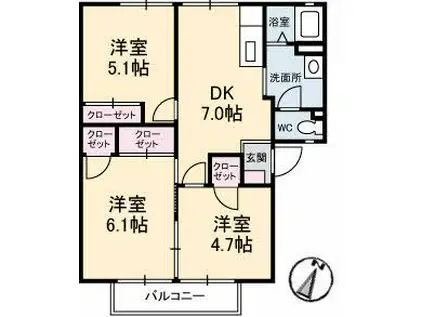 グレースフジ C棟(3DK/2階)の間取り写真