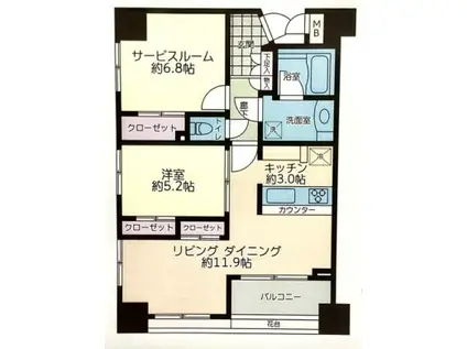 ミオカステーロ横濱南アビターレ(1SLDK/4階)の間取り写真
