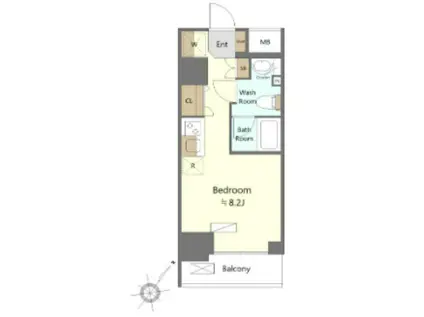 スパシエウインド横浜(ワンルーム/9階)の間取り写真