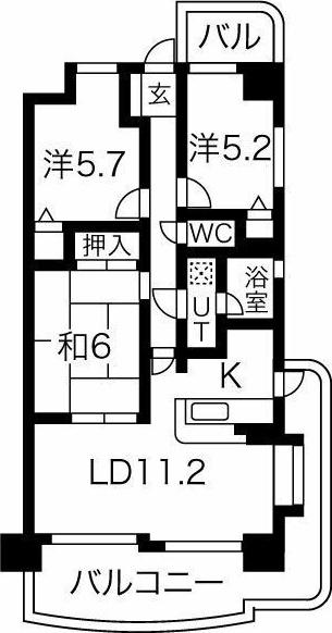 アピエス尾頭橋(3LDK/3階)の間取り写真