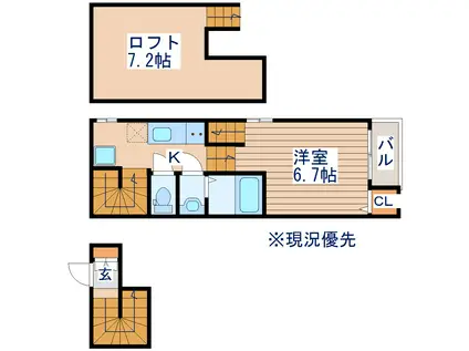 ＪＲ仙石線 小鶴新田駅 徒歩8分 2階建 築13年(1K/2階)の間取り写真