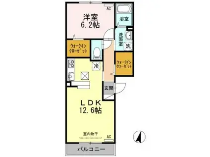 メゾンドアミカルA(1LDK/1階)の間取り写真