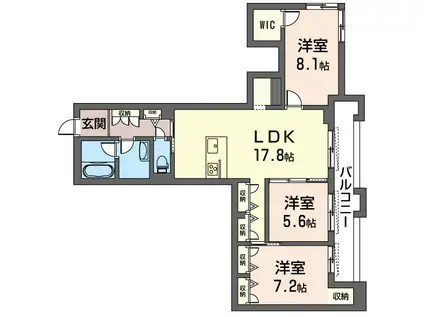 京成本線 京成成田駅 徒歩13分 3階建 築4年(3LDK/2階)の間取り写真