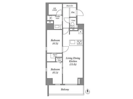 JPNOIE上町台龍造寺(2LDK/4階)の間取り写真