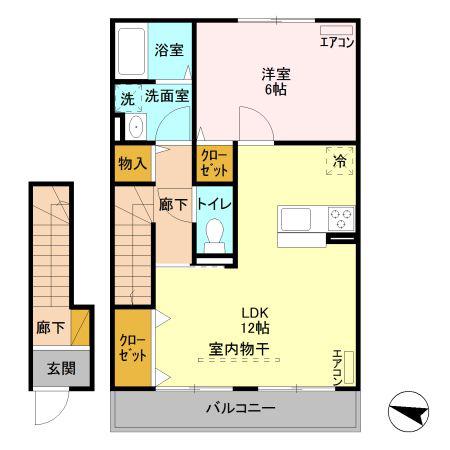 アロッジオ城川(1LDK/2階)の間取り写真