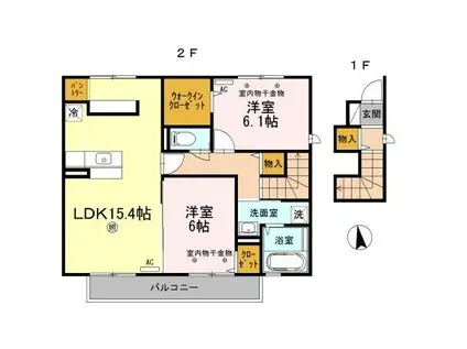 パルティオ・フェリーチェII(2LDK/2階)の間取り写真