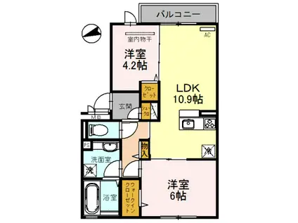 アムール久宝寺(2LDK/2階)の間取り写真