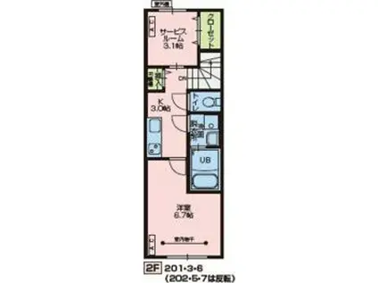 オークC オークD(1SK/2階)の間取り写真