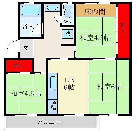 中宮第468棟(3DK/3階)の間取り写真