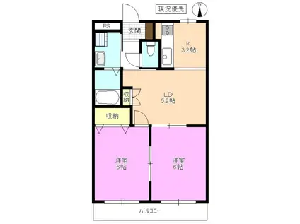 SUNRISE FIELD(2LDK/1階)の間取り写真