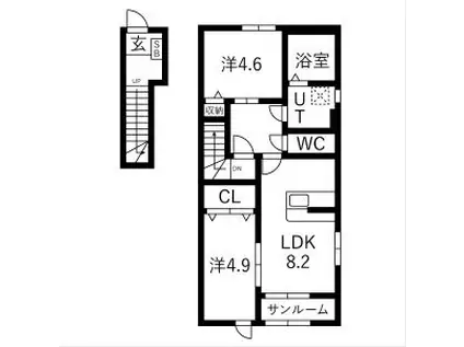ヴィルヌーヴIII(2LDK/2階)の間取り写真
