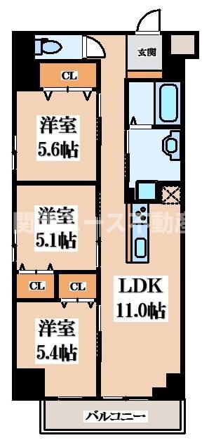 プレサンスNEO新深江リュミエル(3LDK/9階)の間取り写真