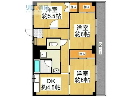 ビレッジハウス山本(3LDK/4階)の間取り写真