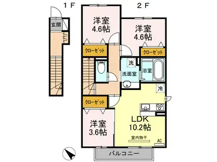 D-ROOMハピネスB(3LDK/2階)の間取り写真