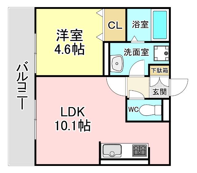GLANDSOLEIL小倉北(1LDK/1階)の間取り写真