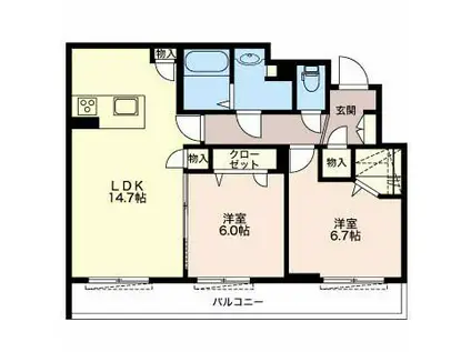 エクラージュ東徳川(2LDK/3階)の間取り写真