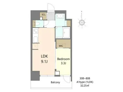 S-RESIDENCE松屋町ASENCE(1LDK/4階)の間取り写真