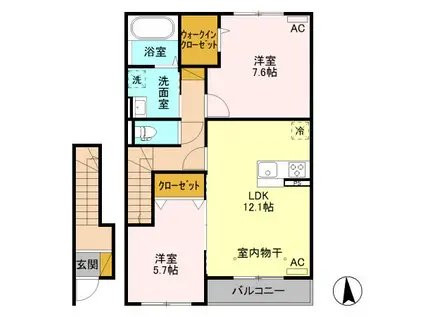 シルクロード 万葉 A(2LDK/2階)の間取り写真