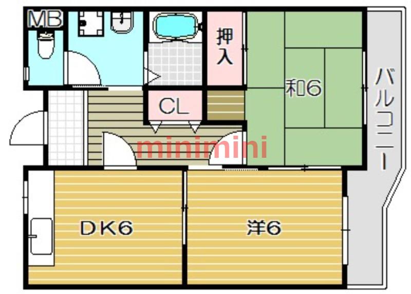 AI ビル(2DK/4階)の間取り写真