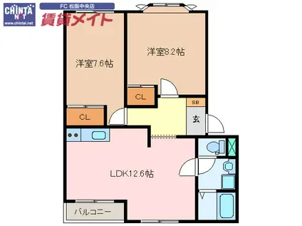 ビューフォート(2LDK/1階)の間取り写真