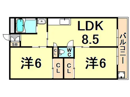 グランツ武庫川(2LDK/3階)の間取り写真