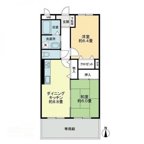 フィネス リバージュ(2DK/1階)の間取り写真