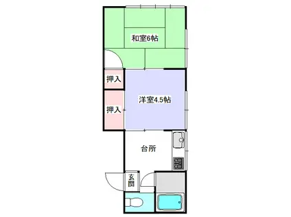 ハッピーハイム(2K/2階)の間取り写真