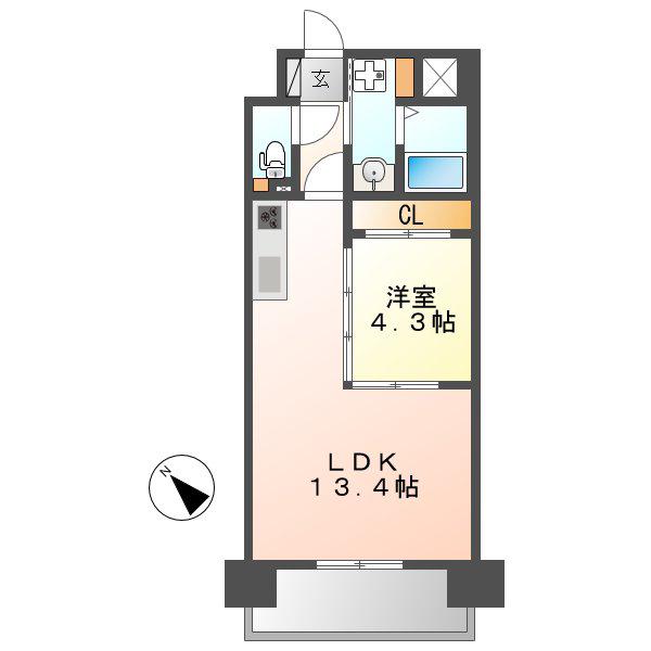 PRIMAL千種LUNO(1LDK/15階)の間取り写真