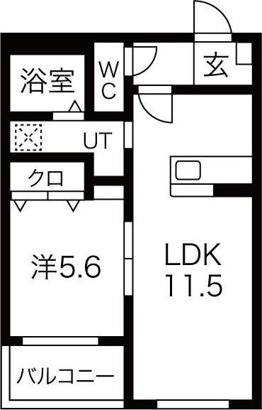 ハートフル21(1LDK/1階)の間取り写真