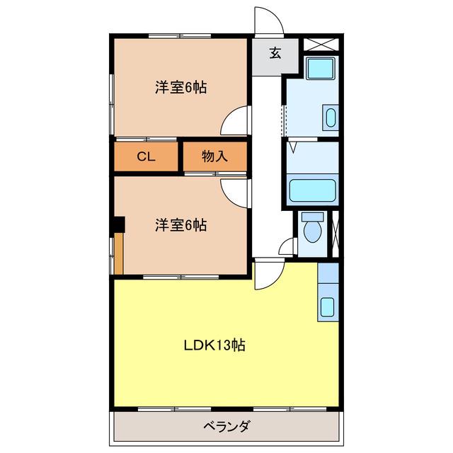 シャトーベルエール(2LDK/1階)の間取り写真